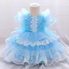 Abiti da ragazza 2021 Baby Lolita Princess Ball Gown Infant 1Year Birthday Party Children Lace Bow Vestidos Flower Girl Abito da sposa