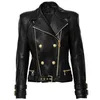 Veste de créateur High Street Boutons Lion pour femmes Double fermetures à glissière Moto Biker Veste en cuir synthétique 211130