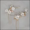 Pinces à cheveux Barrettes bijoux slbridal fait à la main en alliage feuille Ceram fleur perles d'eau douce épingle de mariée autocollant de mariage femmes livraison directe 20