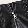 Outono Mulheres PU shorts gravata cintura alta fêmea casual casual preto senhoras fósforo largo perna calça curta ab1170 210323