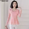 Fashion Women Blouse Solid Lace ol Office Longsleved Shirts White Elegant Tops Hollow S 210608