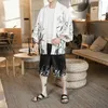 Sinicism Store 2020 Print White Summer Losse Trainingspak Mannen Mens Kimono Shorts Pak Sets Mannelijke Chinese Stijl 2 Stuk Sets Kleding X0610