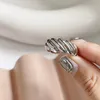 Silvology 925 Sterling Silver Double Layer Twill Rings for Women Concave Texture Simple Japan Korea Ring Trendy Designer Jewelry