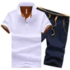 Pamuk Erkek Setleri Yaz Düğmesi Polo Gömlek Setleri Açmak Erkek Şort 4XL Erkekler Giysileri 2 Parça Set Eşofman Elastik Bel Şort 210601