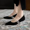 Sapatos de vestido 2022 Primavera Outono Cristal das Mulheres com Maria Pérola apontada salto grosso Retro francês pequeno alto