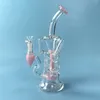 Wholesale Turbine Perc Double Recycler Hookahs Bent Type Style Bongs Water Pipe With Glass Bowl Fab Egg Oil Dab Rigs Smoking Pipes 14.5mm Female Joint HR319