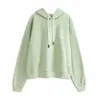 Sweat à capuche verte Femmes Loose Style coréen plus velours épais Sweet-shirt hiver à manches longues courtes à manches longues 210526