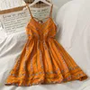 OceanLove Summer Dress Print Floral Vintage Strand Stijl Dames Jurken V-hals Hoge Taille Koreaanse Mode Vestidos Chic 210715