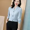 Seidenhemden Frauen Satin V-Ausschnitt Blusen Langarm Büro Dame Weiße Tops Plus Größe Frau Bluse 210531