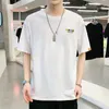 ティーシャツ男性カジュアル半袖刺繍ストリートウェア原宿Tシャツヒップホップファッション夏の綿の男性トップスホワイト210603