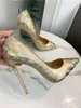 Casual Designer Sexy Lady Fashion Women Shoes Gold Snake Printed Patent Leather Pointy Toe Stiletto Stripper High Heels Zapatos Mujer Prom Evening pumps Large size