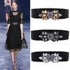 Women Belts Luxury Brand Rose Rhinestone Inlaid Elastic Belt Ladies Dress Down Jacket Decorated with Black Girdle butterfly G1026