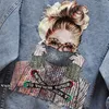 Women Denim Jacket Fashion Streetwear Letter Stylish 2021 Chic Printed Ripped Holes Jean Patchwork BF Style Jeans Female Coat