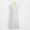 Prairieシックな中空oネックシルム気質ドレス女性夏のノースリーブのフリルドレス甘いオフィスレディvestidos 210525