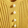 Mode Beading Flare Sleeve Stickad tröja Kvinnor Höst Vinter V-Neck Solid Office Lady Pullovers 210520