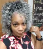 Rahat Karışık Gri Saç Afro At Kuyruğu Postiş Gerçek Brezilyalı Gri Kinky Kısa Gümüş İpli Puf Bun İnsan Kılıçları Uzatma 120g