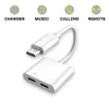 2 i 1 hörlurstyp C USB-C Splitter Jack laddare Audio Fast Cash Strömadapterkablar för Samsung S20 S21 Not 20 Huawei Android Telefon