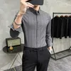 Wysokiej Jakości Biznesowa Koszula Mężczyźni Slim Fit Długim Rękawem Dorywczo Koszula Biuro Pracy Suknia Ślubna Odzieżowa Party Social Bluzka Camisas 210527