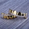 Ouro grillz jóias hip hop grelhas dentárias moda requintado zircão brilhante 18k banhado a ouro 2 peças conjunto dentes cintas9422952