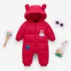 Winter Warm Född 6m 9m 12m Toddler Spädbarn Zipper Jumpsuit Plus Velvet 70 80 90 100cm Cartoon Baby Boys Girls Rompers 210529