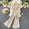 Kobiety Polka Dot Rompers Korean V Neck Backless Sleeve Sumpsuits Summer Chic Elastyczne Ruche Rompers 210715