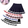 Y2K Lato Koreański Moda Krótkie Kobiety Spódnica Casual Slim Elastyczna Wysoka Paski Harajuku Plised Plaid A-Line Mini Spódnice 210730