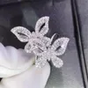 Two Butterflies Zircon Diamonds Rings For Women White Gold Color Wedding Engagement Band Cocktail Party Jewelry Shiny Gifts Cluste8754388