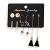 Earrings & Necklace Ear Stud Disc Vertical Bar Drill Tassel Five Pair Thread Set