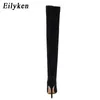 Eilyken 2021 moda tessuto elasticizzato calzino stivali punta a punta tacco sopra il ginocchio coscia alta punta a punta donna stivale taglia 35-42 EWRW3223