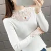 Women's Sweaters 2021 Sexy Women Sweater Autumn Lace Mesh Patchwork Basic Half Turtleneck Long Sleeve Pullover Knitwear Casual Slim Jumper F