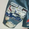 New Arrival Fashion Mens Jeans Print Light Jean Shorts Men Ulzzang Summer Pattern Length Zipper Fly Stonewashed 210317