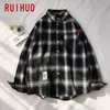 Ruihuo長袖レッドブラックチェック柄のシャツ男性スリムフィットコットンカジュアルシャツ服ファッションブランドM-3XL春210626