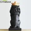 ERMAKOVA Modern Resin Lion Statue the King of Lion Figurine with Crown Animal Crafts Home Desktop Office Decoration Gift 210607