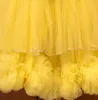 2021 Yellow Lace Beaded Ball Gown Tutu Flower Girl Dresses Fashion Tulle Elegant Lilttle Kids Birthday Pageant Weddding Gowns ZJ01