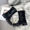 Mode Dames Halverwege de kuit Hoge hakken Regenlaarzen Instapper Waterdicht Lage stevige maat Chunky Hak Ontwerp Gespen Schoenen