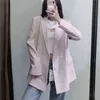 Розовый ZA Blazer Женщины Длинные Рукава Двухборнянные Кнопка Винтажные Blazers Capit Feminine Chic False Welt Pocket Верхняя одежда Топ 2111122