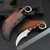 Speciale aanbieding Karambit Mes D2 Staal Blade Volledige Tang Palissander Handvat Vaste Mes Tactische Klauwmessen met Lederen Schede