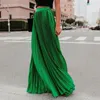 Geplooide chiffon hoge taille vrouwen maxi rokken vloer lengte solide lange rok dames 2021 losse groene zwarte roze bodems vrouw 210324