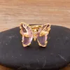 Mode-Design Wunderschöne Schmetterlingsring Sweet 10 Farben Transparente Kristall Verstellbare Ringe für Frauen Partei Schmuck Cluster
