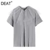 [DEAT] Summer Fashion Tops Round Neck Solid Color Net Yarn Short Sleeve Loose Temperament Women T-shirt 13C787 210527