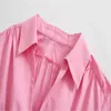 ZA Pink Mini Shirt Jurk Vrouwen Elegante Lange Mouw Elastische Taille Office Laay Summer Jurk Vrouw Mode Poplin Jurken 210706