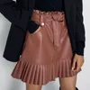 Women Skirt High Waist Pleated Black Pu Leather Plus Size All Match Short Summer s Clothes Fashion 210513