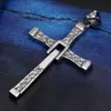 Collier pendentif en acier inoxydable pour hommes, le film Fast and Furious, cristal CZ, croix chrétienne de jésus avec une chaîne Rolo 280H