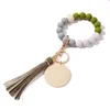 Keychains Womens Keyrings Wood Blank Disc Wristlet Key Ring Holder Silicone Bead Tassel Bracelet Bangle Keychain