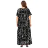 4XL 5XL Plus Taille Robe Femmes Été À Manches Courtes Géométrique Imprimer Volants Robe Casual Noir Lâche Surdimensionné Maxi Robes Longues 210325