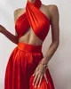 Femmes Satin Crop Tops Chic High Street Couleur Solide Creux Croix Halter Débardeurs Summer Party Club BacklTie Up Tops X0507