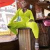 Neon Groen Roze Mesh Sheer Bodysuit Lange Mouwen Bodycon Skinny Romper Diepe V-hals Sexy Clubwear Outfits Full Jumpsuits 210517