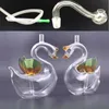 Swan shape Glass Beaker Bong Hookah Water Pipe Recycler Bongs Ice Catcher Dab Rig with glass oil burner pipe and hose