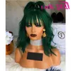 14 "verde escuro brasileiro brasileira dianteira de renda frontal onda curta bob peruca preta / marrom / rosa peruca sintética para mulheres brancas com franja franja