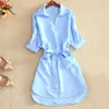 Jocoo Jolee Women Shirts Women Summer Casual Office Lady Solid Chiffon Dress Sashes Tunic Streetwear Plus Size Vestidos 210619